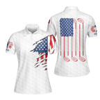 Custom American Flag Golf Polo Shirts For Ladies, Custom Women's Patriotic Golf Shirts GE0046