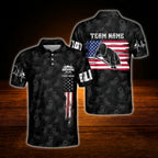 Custom American Flag Black Billiard Polo Shirt Men, Custom Team Patriotic Billiard Shirt