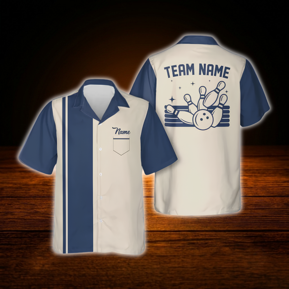 Custom Vintage Bowling Hawaiinan Shirt For Men Women, Custom Vintage Bowling Team Shirt With Pocket