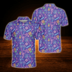 Neon Purple Flamingo Tropical Golf Polo Shirts For Men, Flamingo Golf Shirts