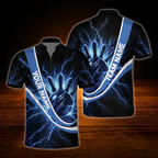 Custom Black And Blue Thunder Bowling Jersey Shirt For Men, Custom Thunder Bowling Team Shirts