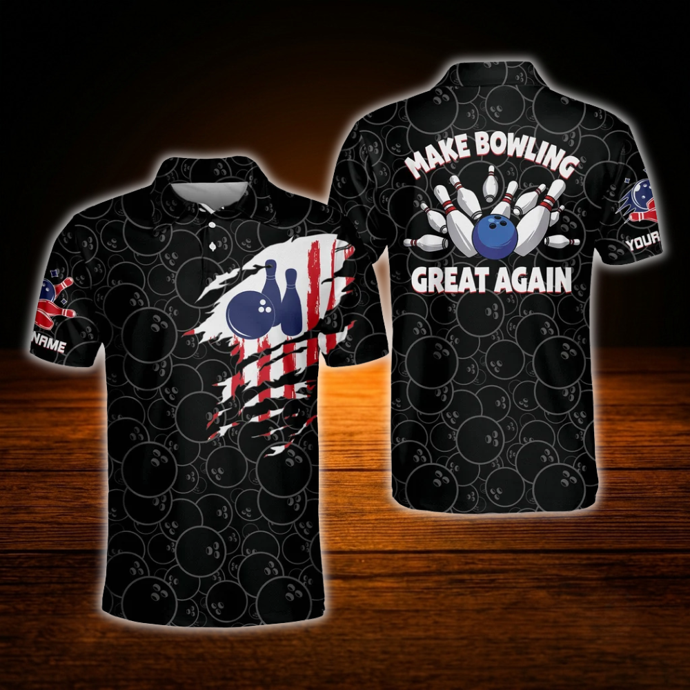 Make Bowling Great Again Custom American Flag Bowling Shirts Mens, Custom Patriotic Bowling Shirts