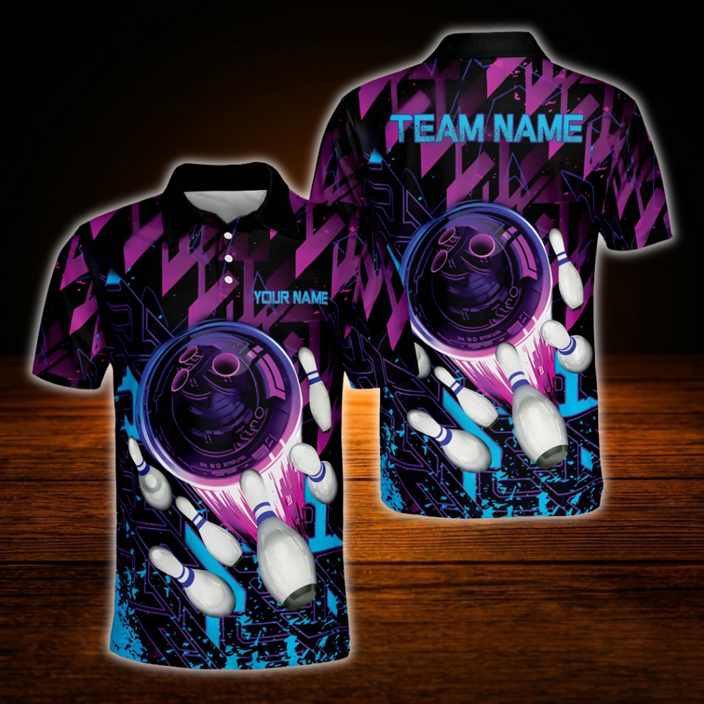 Custom Team Purple Bowling Polo Shirts Mens, Custom Bowling Team Shirts