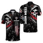 Custom Skull Black Bowling Jerseys Shirt For Men, Custom Skull American Flag Bowling Team Shirts BZ0290