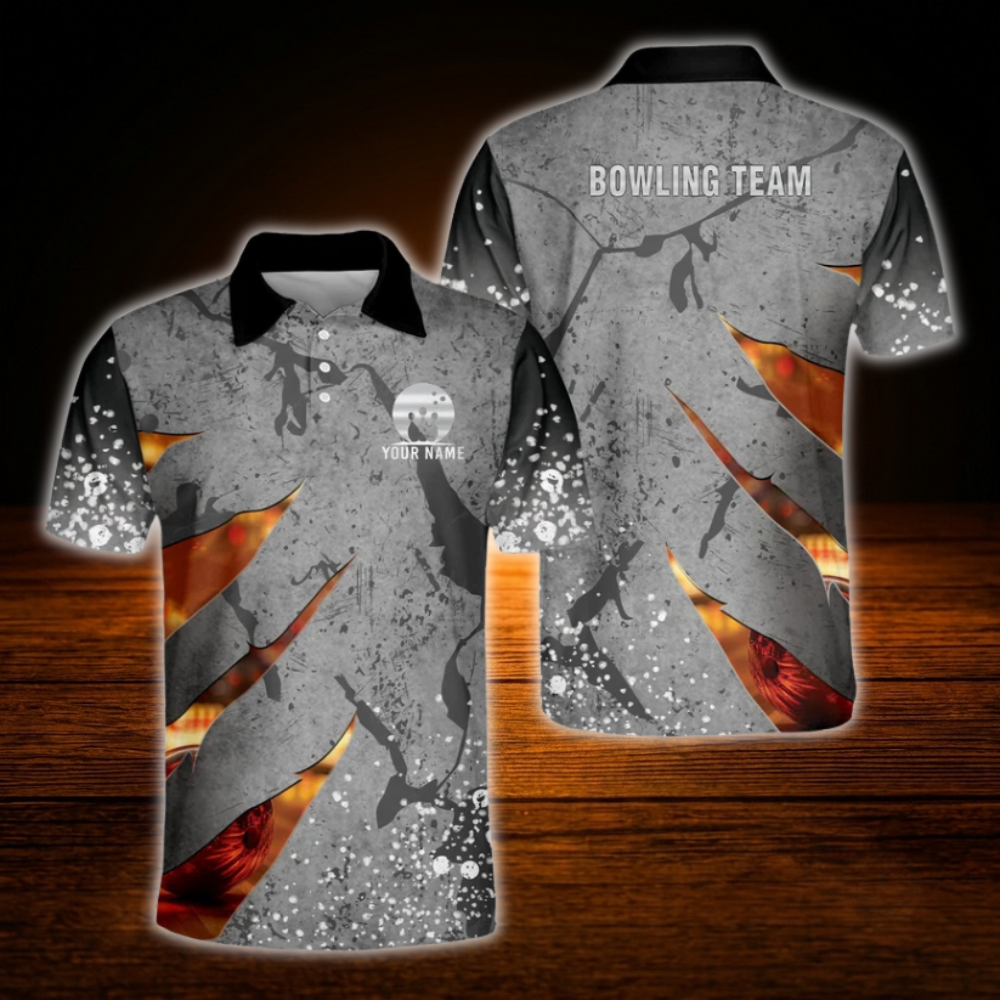 Custom Team Grey Mens Bowling Polo Shirts, Custom Team Bowling Shirts