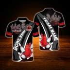 Custom Red Flame Bowling Polo Shirts Mens, Custom Flame Bowling Team Shirts