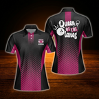 Queen Of The Lane Custom Black And Pink Bowling Polo Shirts For Women, Custom Funny Women Bowling Shirts