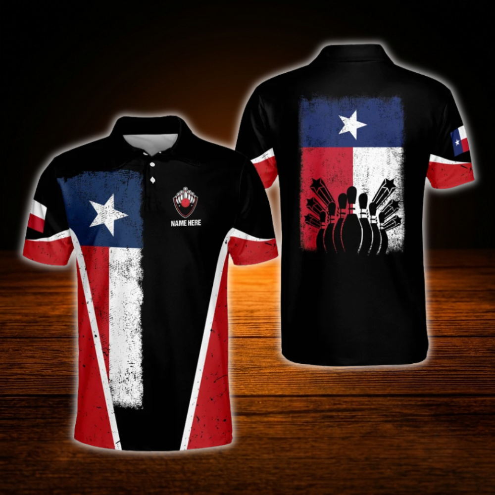 Custom Texas Flag Bowling Polo Shirts For Men, Custom Texas Bowling Shirts