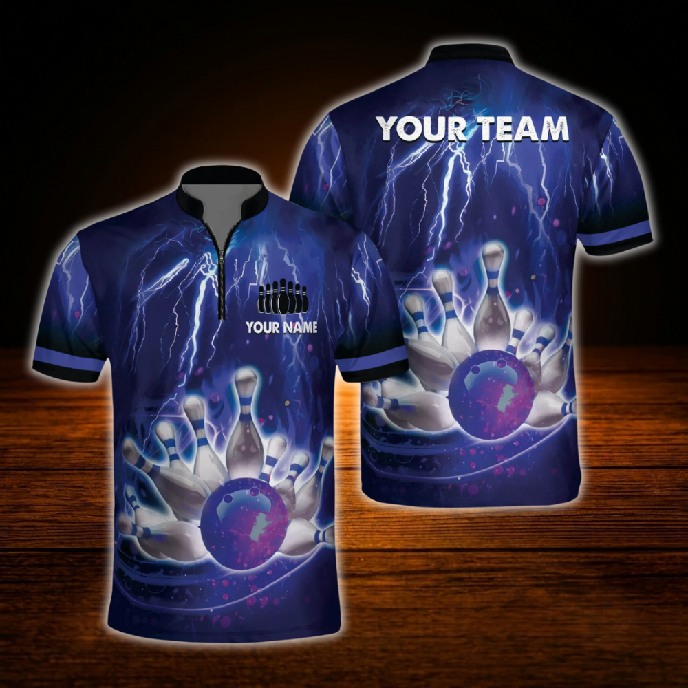 Custom Blue Thunder Lightning Bowling Mens Jersey, Custom Team Bowling Shirt