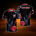 Amercan Flag Custom Bowling Polo Shirts For Men, Custom Patriotic Bowling Team Shirts
