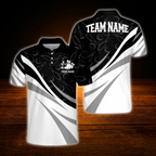 Custom Team White Black Bowling Polo Shirts Mens, Custom Team Bowling Shirt