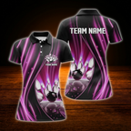 Custom Team Pink Bowling Polo Shirts Women, Custom Bowling Team Shirts
