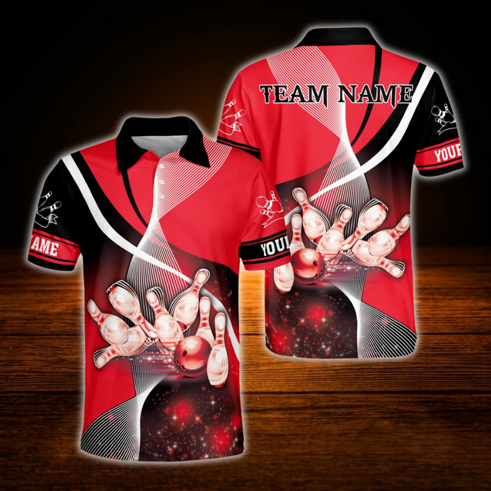 Custom Team Red Bowling Polo Shirt For Men, Custom Bowling Shirt