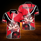 Custom Team Red Bowling Polo Shirt For Men, Custom Bowling Shirt