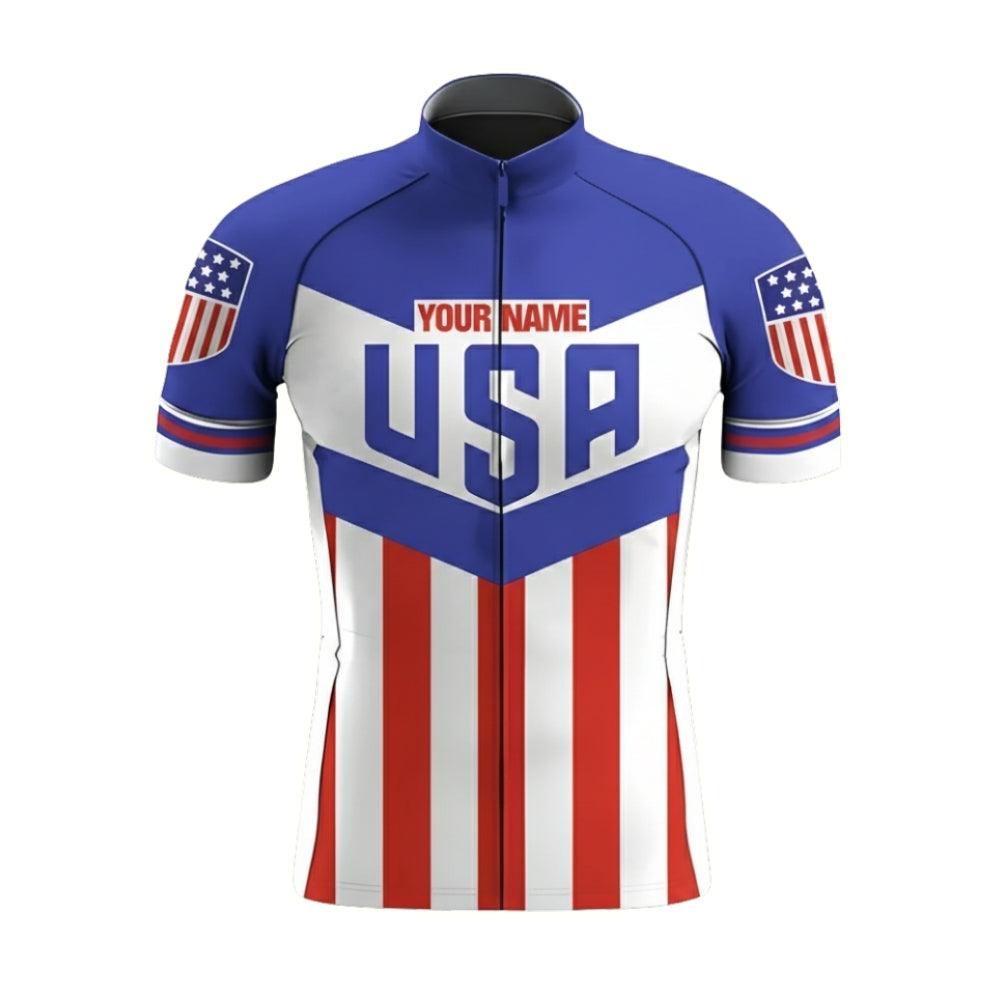 Custom American Flag Mens Short Sleeve Cycling Jersey, Custom Patriotic Cycling Team Jersey Shirt CZ0054