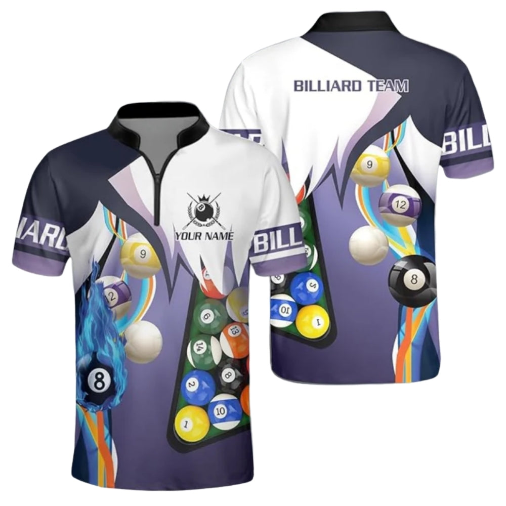 Custom Team Purple And White Billiard Jersey For Men, Custom Pool Billiard Shirts BIZ0172