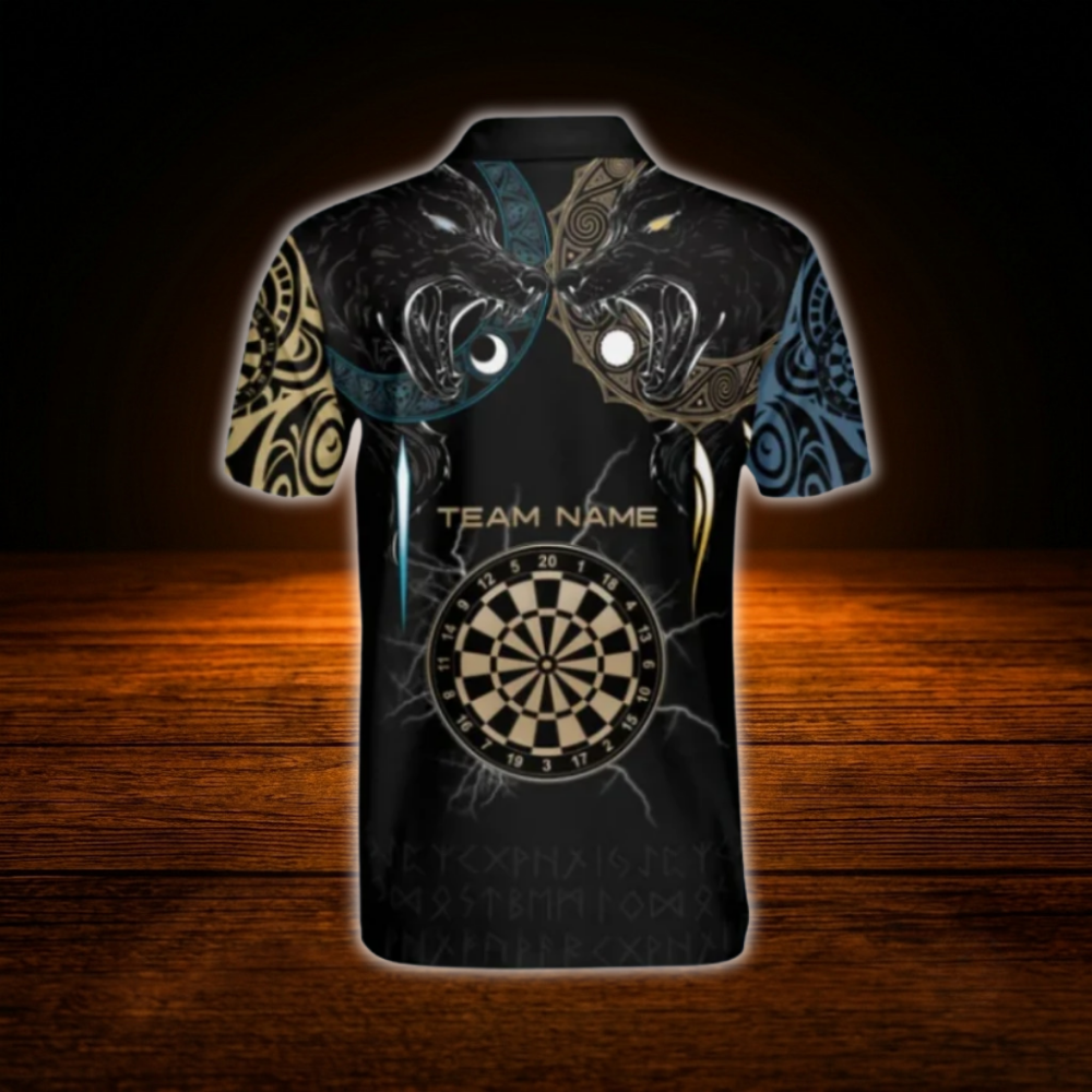 Custom Wolf Tribal Darts Polo Shirt For Men, Custom Wolf Darts Team Shirt