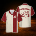 Vintage Custom Red Beige Bowling Hawaiian Shirt For Men Women, Custom Vintage Bowling Team Shirt
