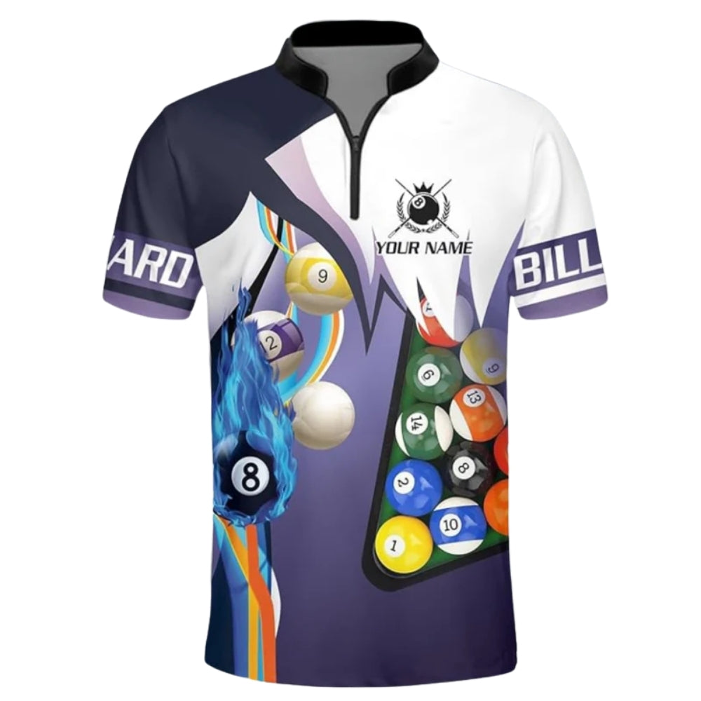 Custom Team Purple And White Billiard Jersey For Men, Custom Pool Billiard Shirts BIZ0172