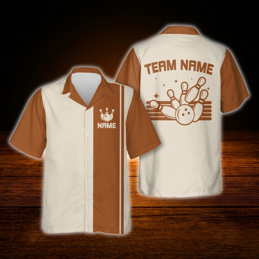 Vintage Custom Red Beige Bowling Hawaiian Shirt For Men Women, Custom Vintage Bowling Team Shirt