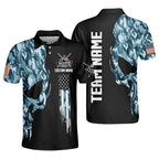 Custom Blue Camo Skull Billiard Polo Shirt Mens, Custom Skull Billiard Team Shirts BIZ0169
