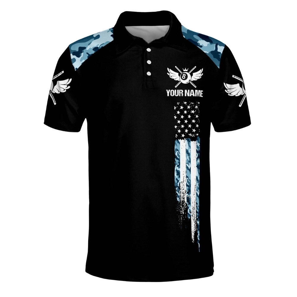 Custom Blue Camo Skull Billiard Polo Shirt Mens, Custom Skull Billiard Team Shirts BIZ0169