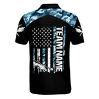 Custom Blue Camo Skull Billiard Polo Shirt Mens, Custom Skull Billiard Team Shirts BIZ0169