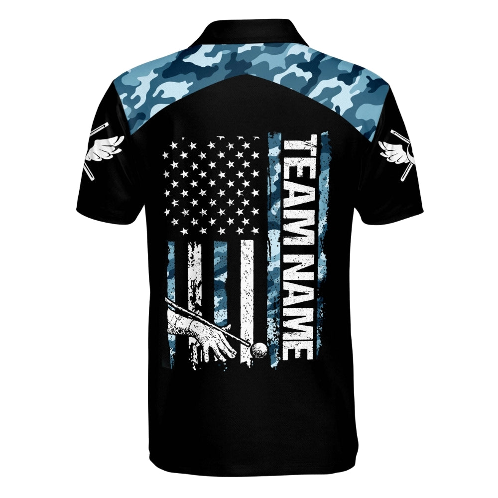 Custom Blue Camo Skull Billiard Polo Shirt Mens, Custom Skull Billiard Team Shirts BIZ0169