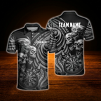 Custom Skull Cyan Black Dart Men Polo Shirt, Custom Skull Darts Team Shirt