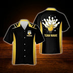 Black And Yellow Custom Team Bowling Hawaiian Shirt, Custom Bowling Team Shirt