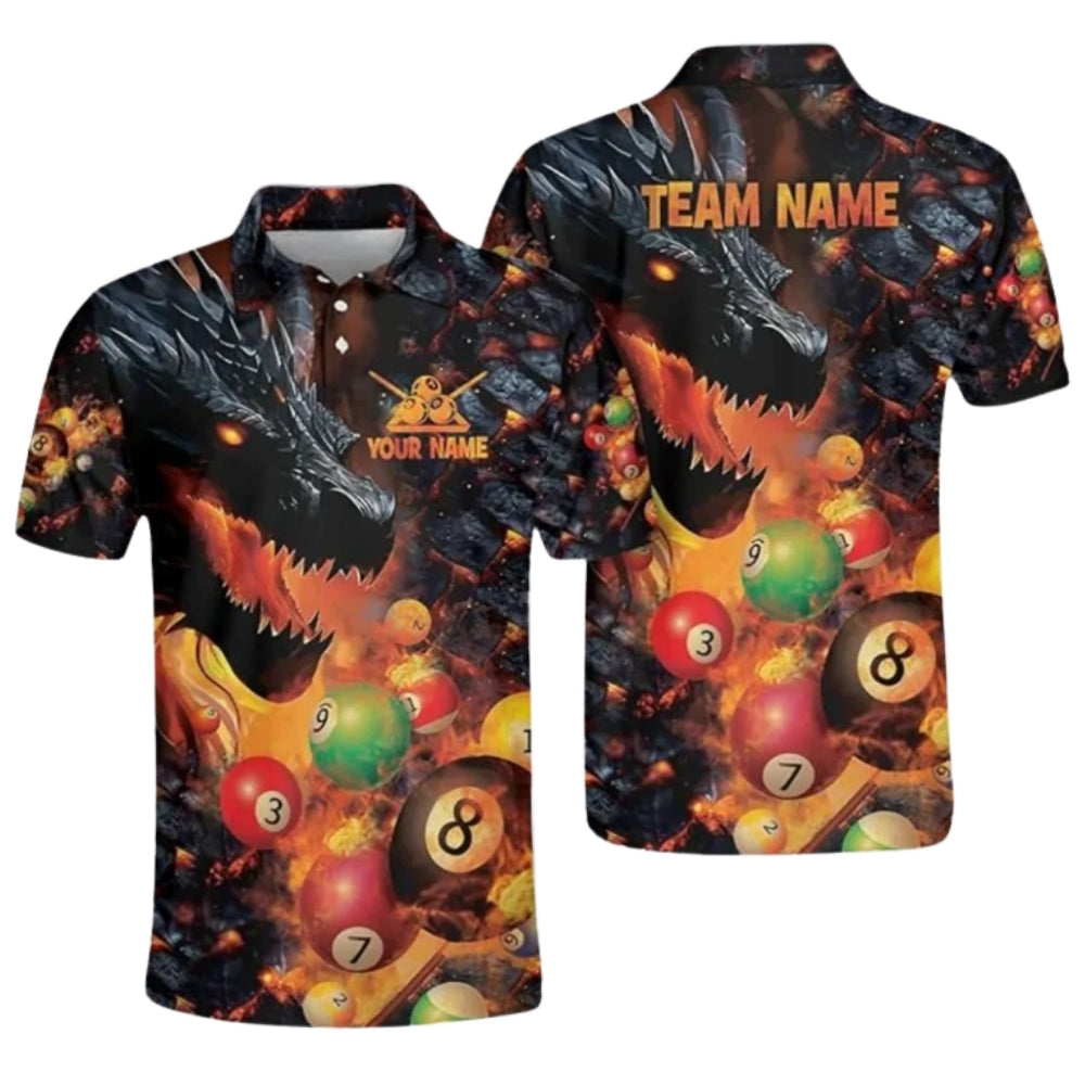 Custom Dragon Billiard Polo Shirt Mens, Custom Dragon Flame Pool Billiard Team Shirts BIZ0170