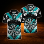 Custom Team Black And Cyan Darts Polo Shirt For Men, Custom Dart Shirt