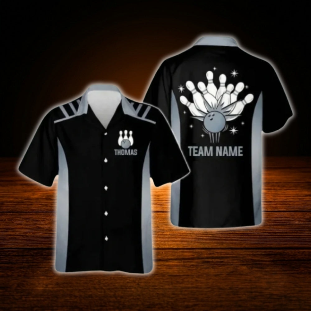 Black And Yellow Custom Team Bowling Hawaiian Shirt, Custom Bowling Team Shirt