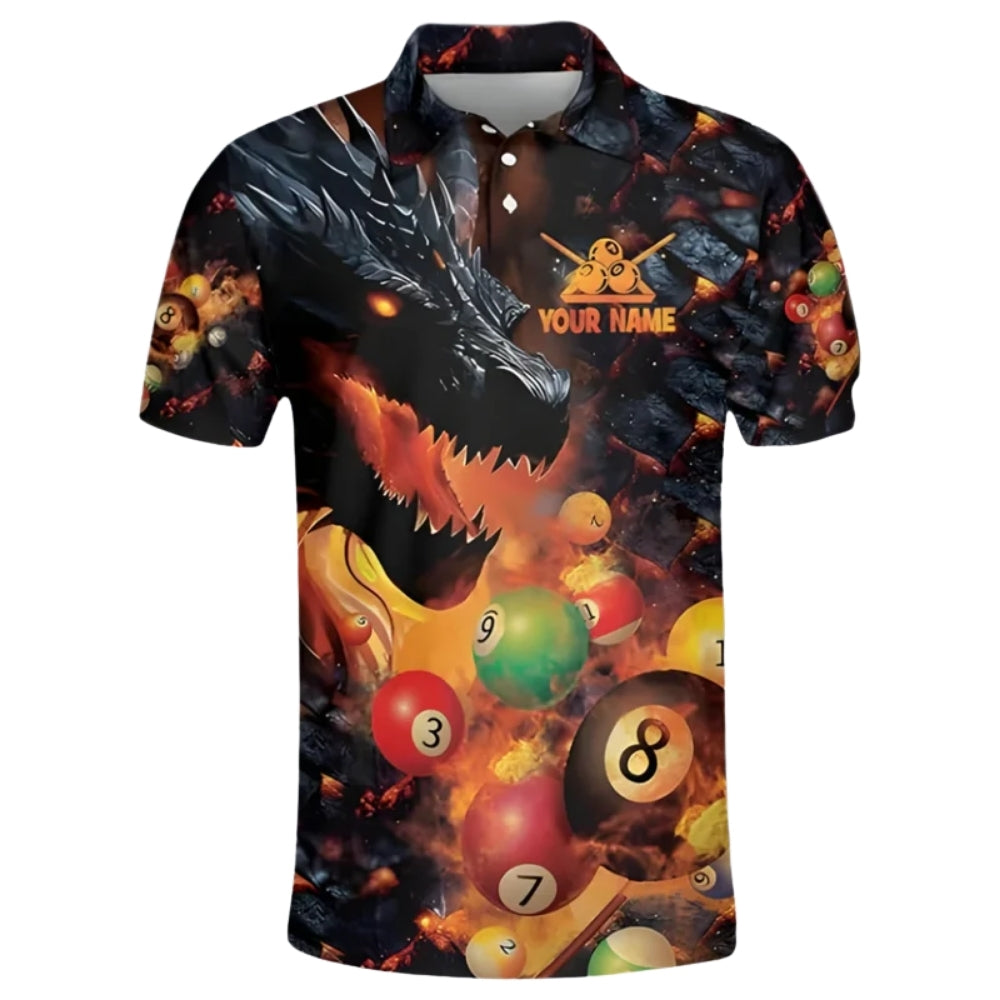 Custom Dragon Billiard Polo Shirt Mens, Custom Dragon Flame Pool Billiard Team Shirts BIZ0170