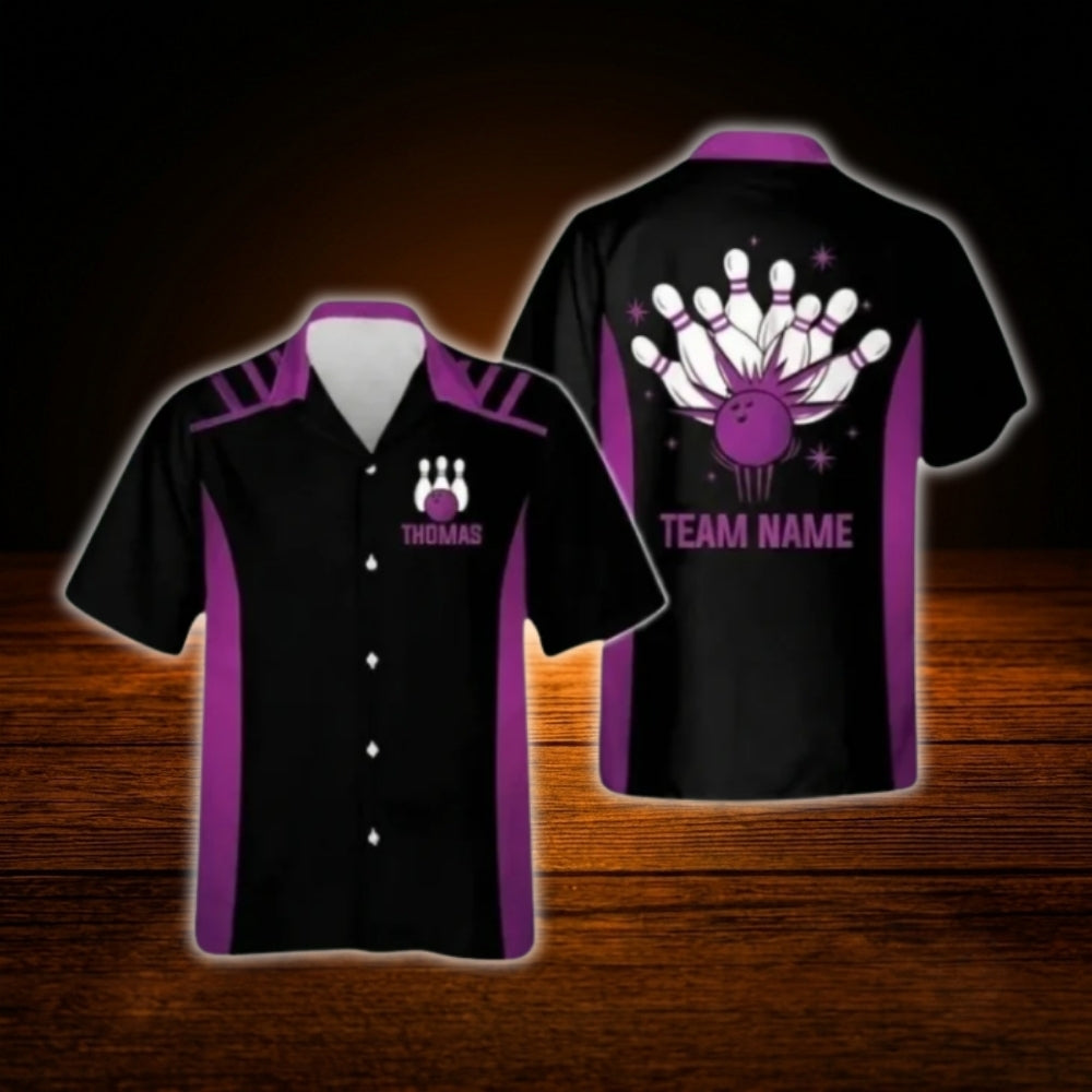 Black And Yellow Custom Team Bowling Hawaiian Shirt, Custom Bowling Team Shirt