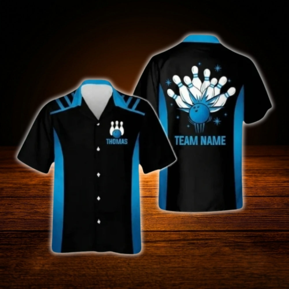 Black And Yellow Custom Team Bowling Hawaiian Shirt, Custom Bowling Team Shirt