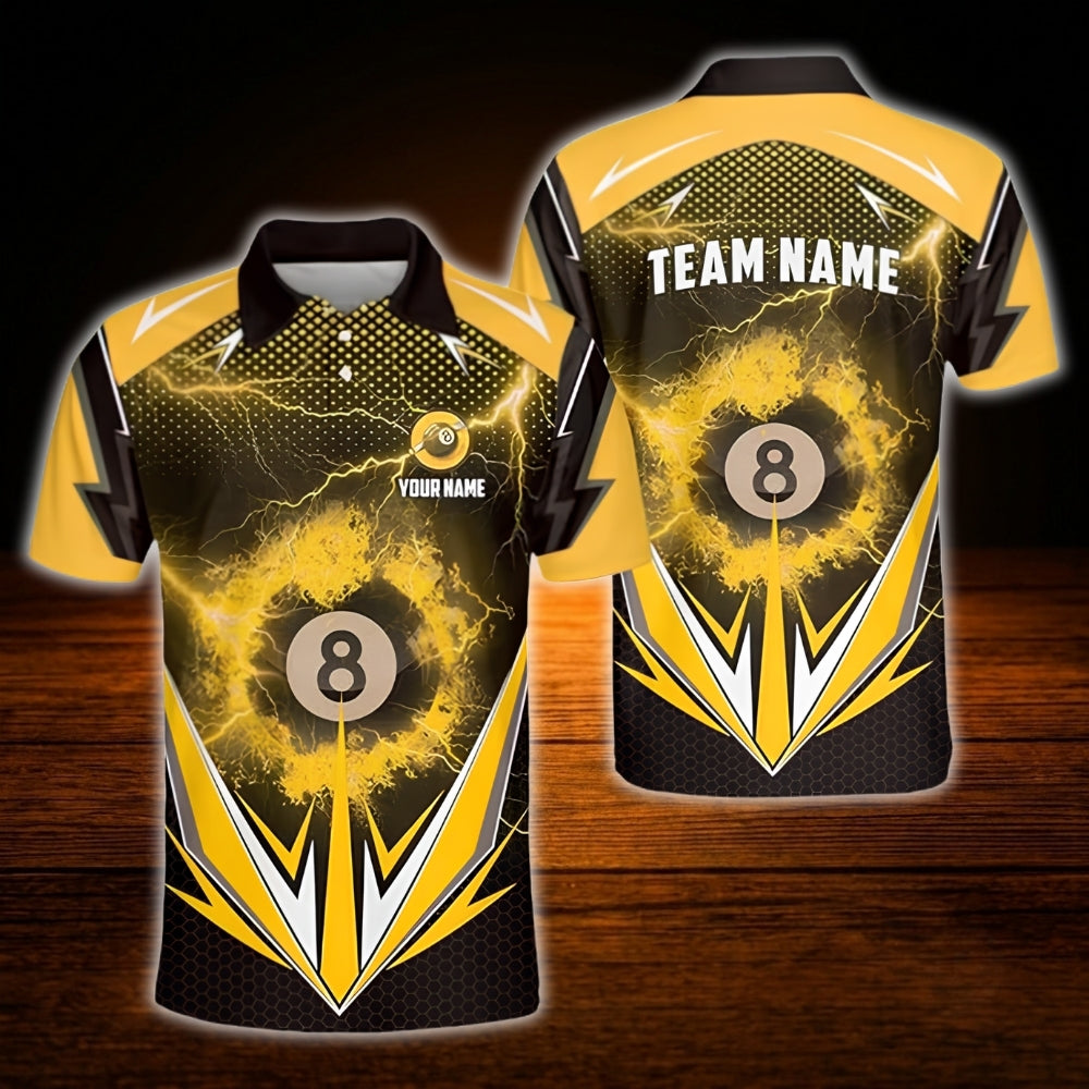 Custom 8 Ball Thunder Billiard Polo Shirt Blue Black, Custom Thunder Billiard Shirt For Team