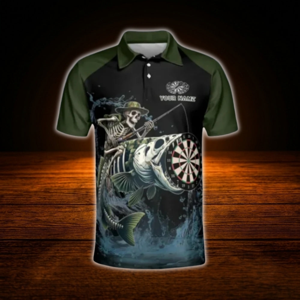 Custom Skull Fishing Darts Polo Shirt Men, Custom Skull Dart Shirt For Team