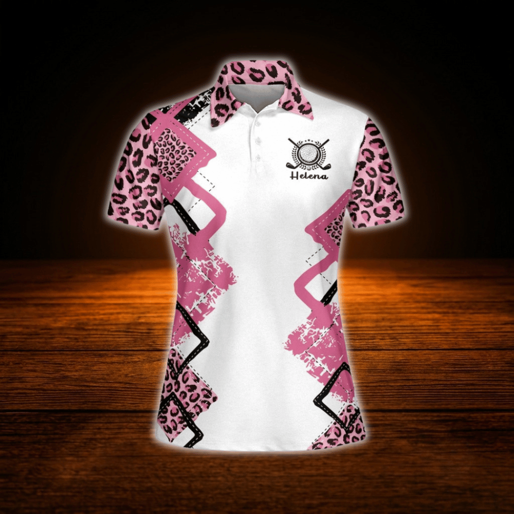Talk Birdie To Me Custom Leopard Women's Polo Golf Shirts, Custom Funny Flamingo Golf Shirt For Women