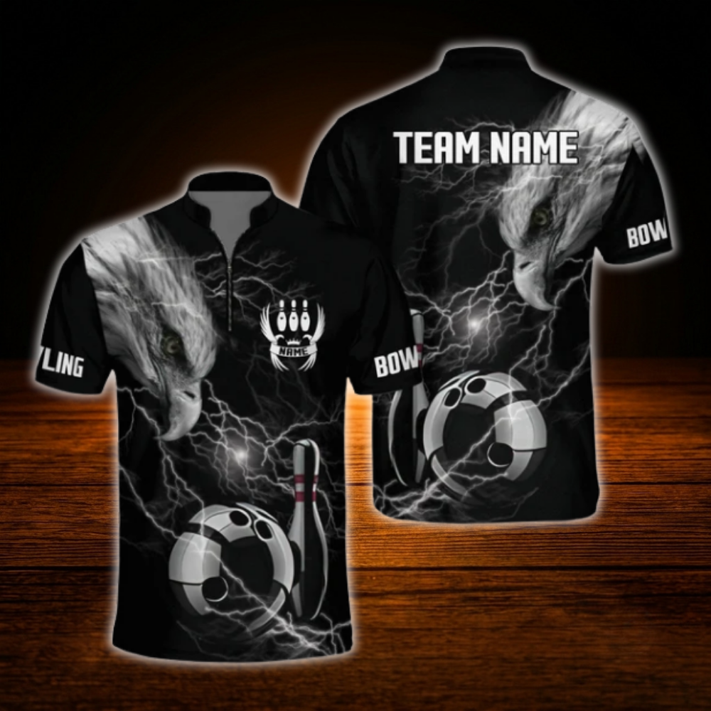 Custom Eagle Black Bowling Jersey Men, Custom Eagle Bowling Team Shirt