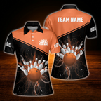 Custom Thunder Red Black Polo Bowling Shirts Women, Custom Thunder Bowling Team Shirts For Women
