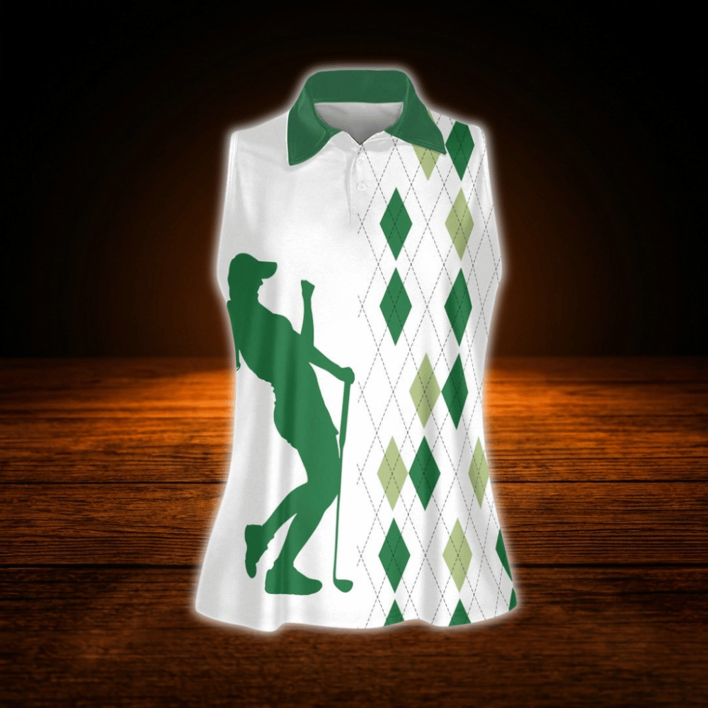 Queen Of The Green Argyle Women's Sleeveless Golf Shirts, Funny Golf Shirts For Ladies