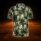 Camo Bigfoot Men's Golf Polo Shirt, Bigfoot Sasquatch Golf Shirt