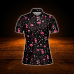 Funny Flamingo Pink And Black Ladies Golf Polo Shirt, Women's Flamingo Golf Shirt