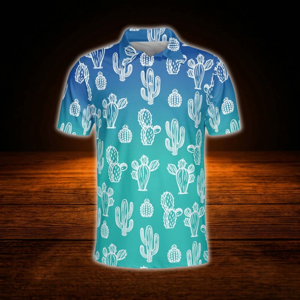 Cactus Blue Golf Polo Shirts Men, Cactus Golf Shirts