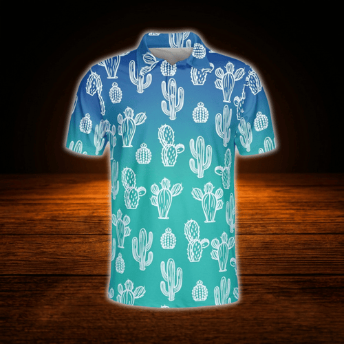 Cactus Blue Golf Polo Shirts Men, Cactus Golf Shirts