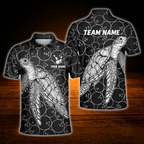 Custom Turtle Black Bowling Polo Men's Shirts, Custom Turtle Bowling Team Shirts