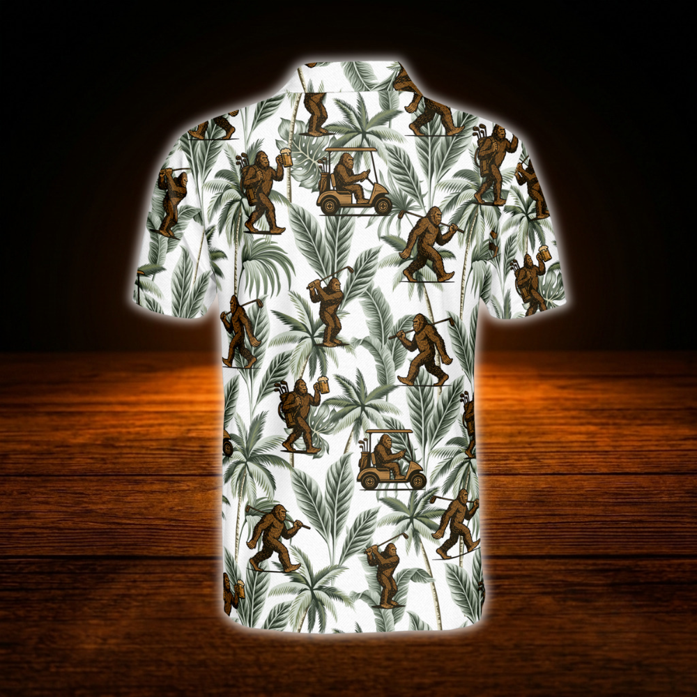 Bigfoot Green Tropical Golf Polo Shirt For Men, Bigfoot Sasquatch Golf Shirt