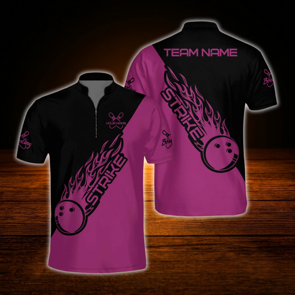 Custom Flame Ball Mens Bowling Jersey Blue And Black, Custom Flame Bowling Shirt Team
