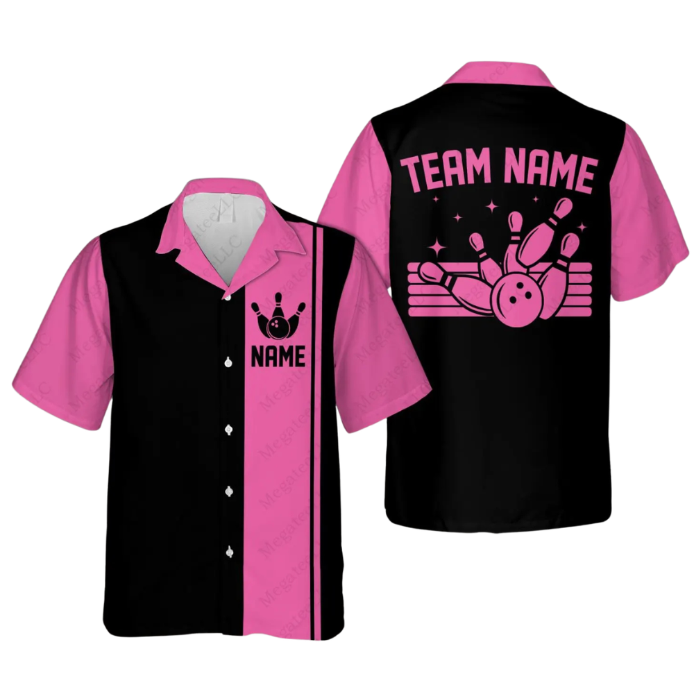 Custom Vintage Black and Red Bowling Hawaiian Shirt Mens, Custom Vintage Bowling Team Shirts BE0007